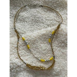 Yellow / Silver Seed Bead Double Strand Necklace
